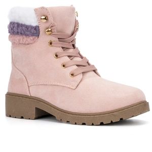 Olivia Miller Cecilia Girls' Pink Lace-up Fleece Lined Combat Winter Boots Sz3